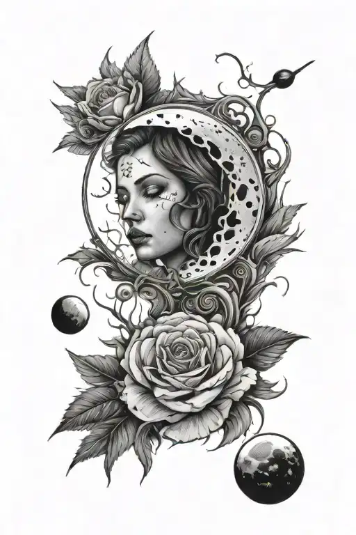 Dark, pain, hurt, linework, black, moon,  tattoo design idea