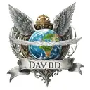 name "David" with angel wings and a halo above the name, the earth with a broken heart under that tattoo design idea