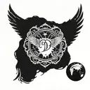 name "David" with angel wings on each side and a halo on top, under that, the earth with a broken heart in it tattoo design idea