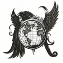 name "David" with angel wings on each side and a halo on top, under that, the earth with a broken heart in it tattoo design idea