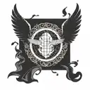 name "David" with angel wings on each side and a halo on top, under that, the earth with a broken heart in it tattoo design idea