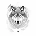 Wolf surronded by 1 clock and multiple roses tattoo design idea