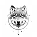 Wolf surronded by 1 clock and multiple roses tattoo design idea