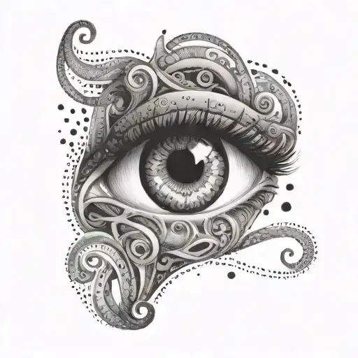 Question mark with eye inside, where the pupils are made of the infinity sign tattoo design idea