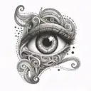 Question mark with eye inside, where the pupils are made of the infinity sign tattoo design idea