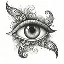 Question mark with eye inside, where the pupils are made of the infinity sign tattoo design idea