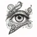 Question mark with eye inside, where the pupils are made of the infinity sign tattoo design idea