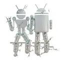 android full body male with human full body female girlfriend. robot legs tangled with barbed wire. tattoo design idea