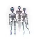 android full body male with human full body female girlfriend. robot legs tangled with barbed wire. tattoo design idea