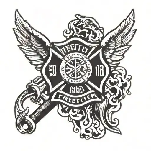 firefighter emblem with MB and 3909 on the inside  tattoo design idea