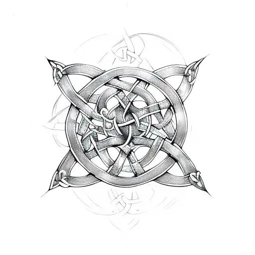 celtic knot work with dragon black ink shaded tattoo design idea