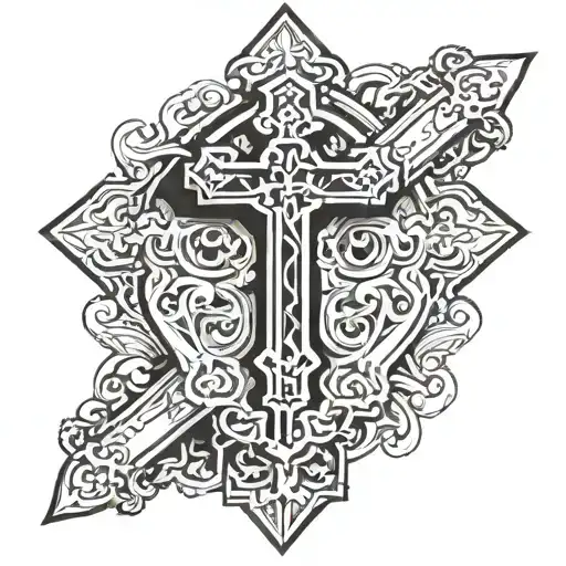 orthodox cross with orthodox background black and white tattoo design idea