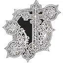 orthodox cross with orthodox background black and white tattoo design idea