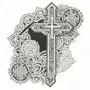 orthodox cross with orthodox background black and white tattoo design idea