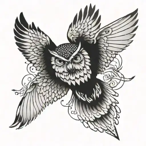 owl flying tattoo design idea