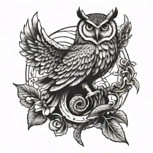 owl with spreaded wings holding a snake in her claws tattoo design idea
