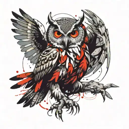 owl with spreaded wings holding a snake in her claws tattoo design idea