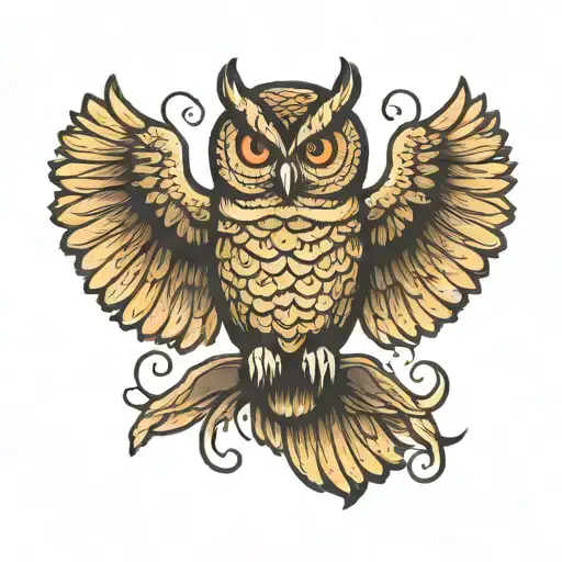 owl with spreaded wings holding a snake in her claws tattoo design idea