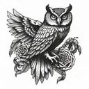 owl with spreaded wings holding a snake in her claws tattoo design idea