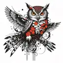 owl with spreaded wings holding a snake in her claws tattoo design idea