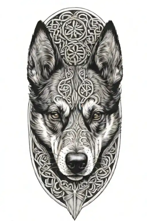 An Australian cattle dog wrapped in Celtic knotwork tattoo design idea