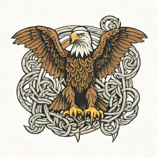 An American bald eagle intertwined with Celtic knots, symbolizing strength and freedom tattoo design idea