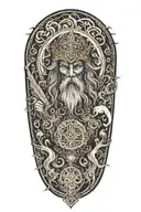 ancient Irish Druid, full moon, fog, mystical, wonderment, vibrant tattoo design idea