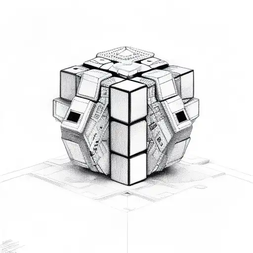 A Rubik's Cube transforming into a futuristic robot tattoo design idea