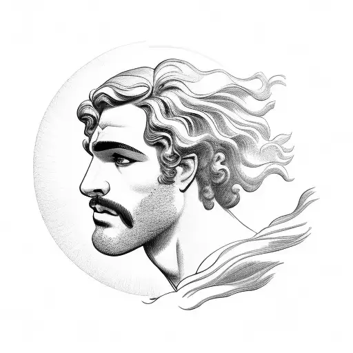 Greek god on horseback with sun background tattoo design idea