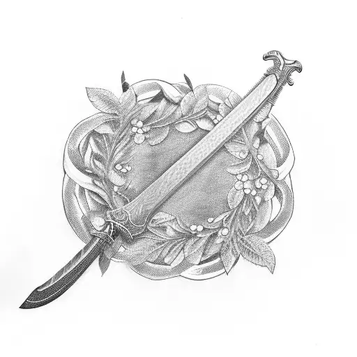 olive wreath with a gladius sword tattoo design idea