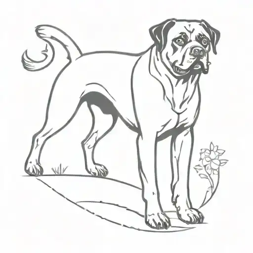 A sleek minimalist tattoo of a Rottweiler in a judo pose, showcasing the client's love for their favorite dog breed and martial art tattoo design idea