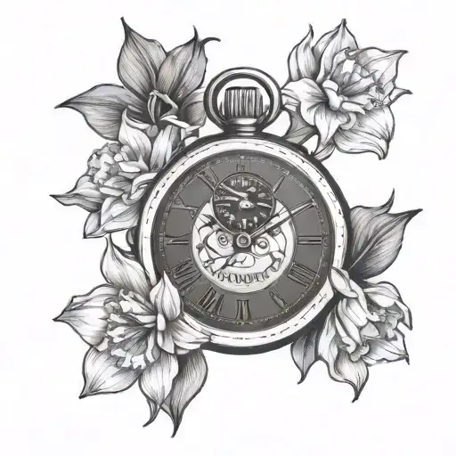 stopwatch with daffodils tattoo design idea