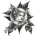 Black and gray realism of Orion incorporating the constellation within the illustration tattoo design idea