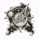 Black and gray realism of Orion incorporating the constellation within the illustration tattoo design idea