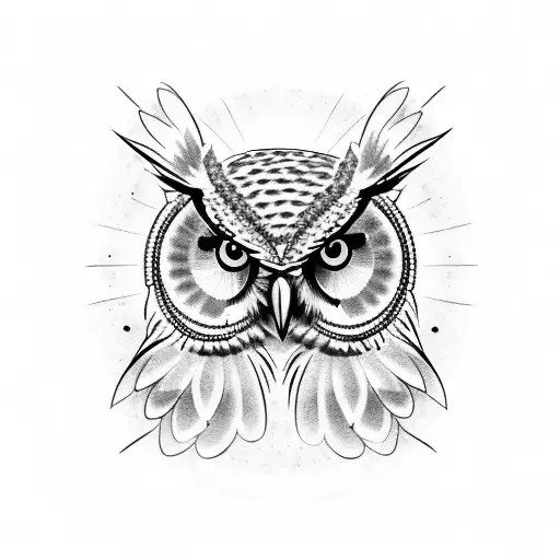 Owl inspired intelligence and music tattoo design idea