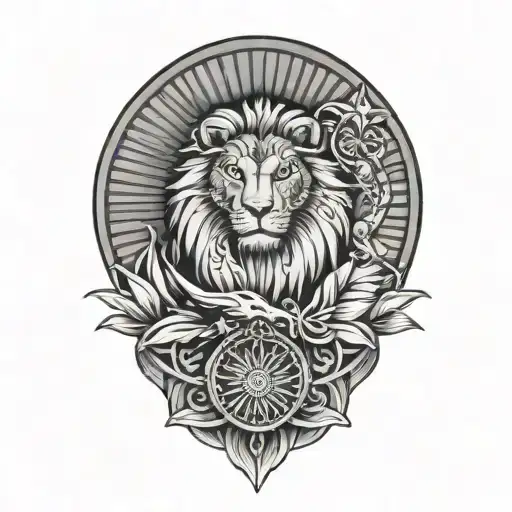 the 4 symbols of stoicism justice scales lion owl lotus tattoo design idea