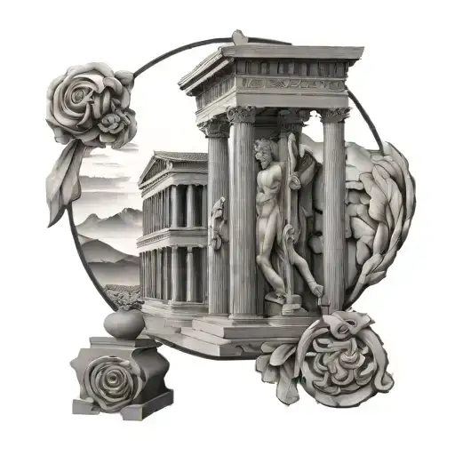 Incorporate ancient Greek architecture elements into a tattoo symbolizing stoic principles tattoo design idea