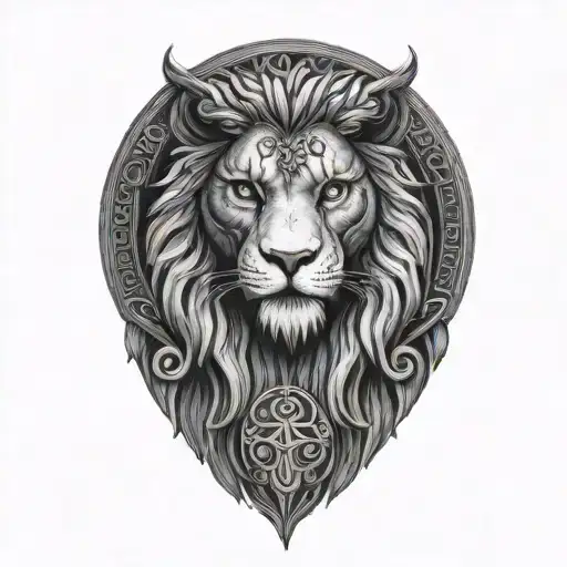 Stoic philosophy Symbols lion Owl Scales Greece style tattoo design idea