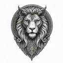 Stoic philosophy Symbols lion Owl Scales Greece style tattoo design idea