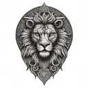 Stoic philosophy Symbols lion Owl Scales Greece style tattoo design idea