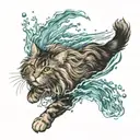 norwegian forest cat swimming tattoo design idea