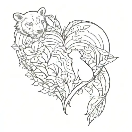 a cat's paw and a bear's paw form a silhouette of a heart tattoo design idea