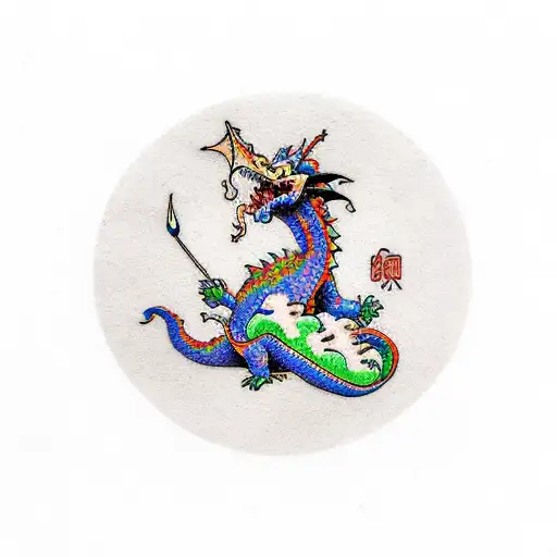 Dragonite coming out of the screen of a a colorful game boy  tattoo design idea