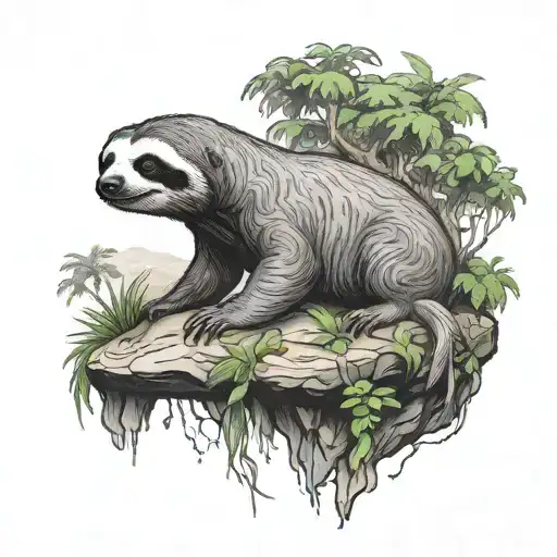 a sloth in a tree  a orca in water cheetah  sitting  on a rock  tattoo design idea