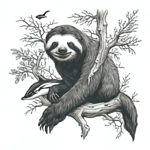 a sloth in a tree  a orca in water  tattoo design idea