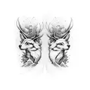 forearm sleeve of artemis and apollo in black and white with woodland theme tattoo design idea