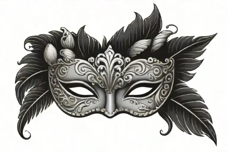 New Orleans Mardi Gras mask adorned with seashells tattoo design idea