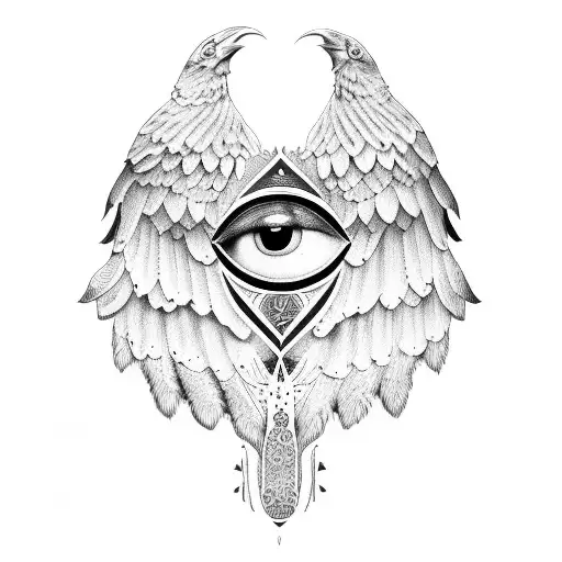 wings with raven head tattoo design idea