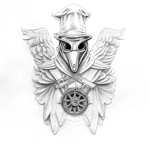 a plague doctor with raven wings tattoo design idea