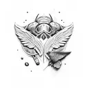 wings with raven head tattoo design idea